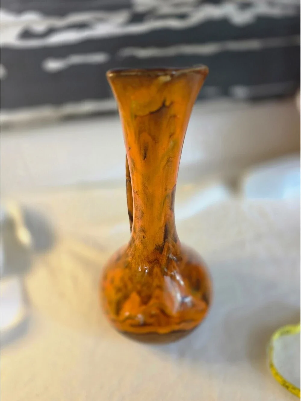 Brown Drip Glaze Ceramic Ewer Vase Tall Handled Pitcher 13 Inch